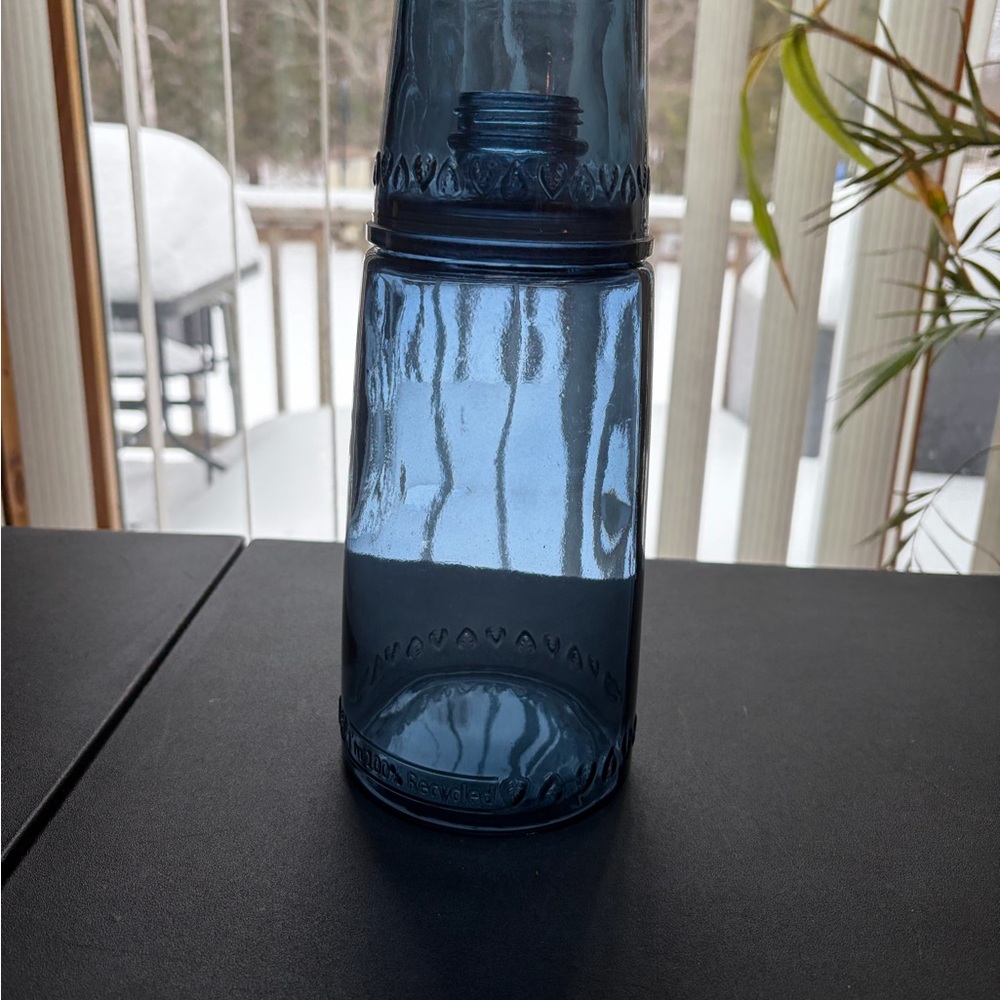 Elegant Blue Glass Thick & Heavy Bottle with Matching Cup